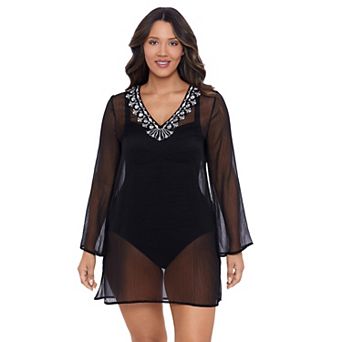 Women's Trimshaper Solid Embroidered Coverup Dress