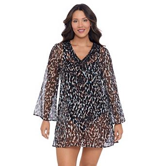 Women's Trimshaper Solid Embroidered Coverup Dress