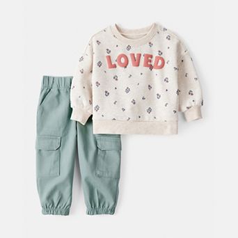 Baby Girl Carter's 2 pc "Loved" Pullover Sweatshirt & Cargo Pant Set