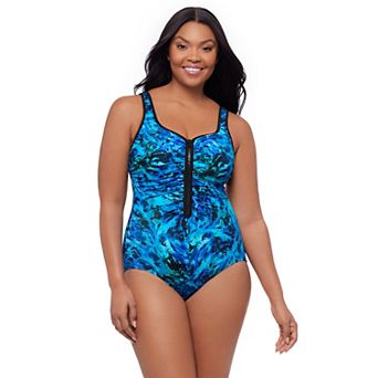 Women's Great Lengths Shirred Zipper One-Piece Swimsuit