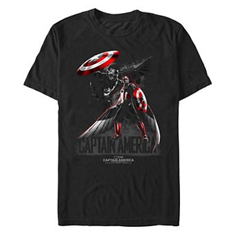 Men's Marvel Captain America Brave New World Wingsuit And Shield Poster Graphic Tee
