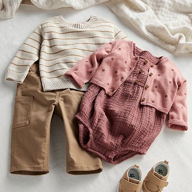 Baby Girls Carter's 3-Pc. Acorn Print Short Sleeve Dress & Cardigan Set