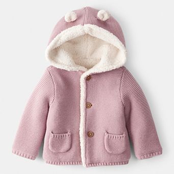 Baby Girl Carter's Sherpa Lined Cotton Long-Sleeve Sweater