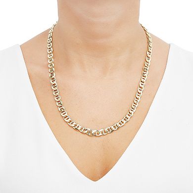 Everlasting Silver Gold Over Silver Solid Mariner Chain Necklace