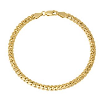 Everlasting Silver Gold Over Silver Solid Cuban Chain Bracelet