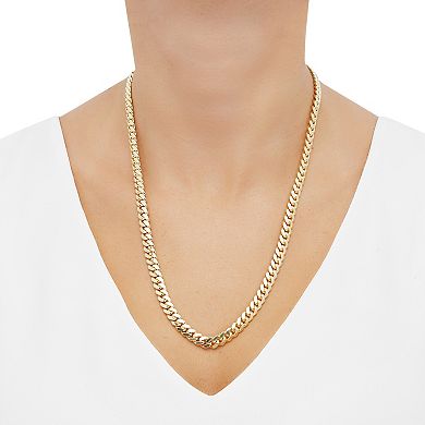 Everlasting Silver Gold Over Silver Solid Cuban Chain Necklace