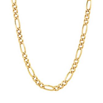 Everlasting Silver Gold Over Silver Solid Beveled Figaro Chain Necklace