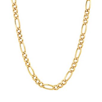 Everlasting Silver Gold Over Silver Solid Beveled Figaro Chain Necklace