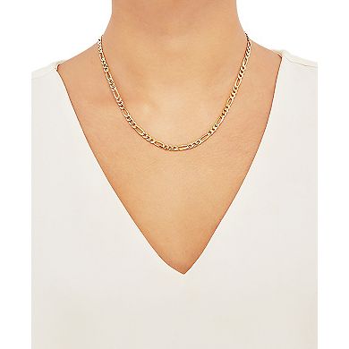 Everlasting Silver Gold Over Silver Solid Beveled Figaro Chain Necklace