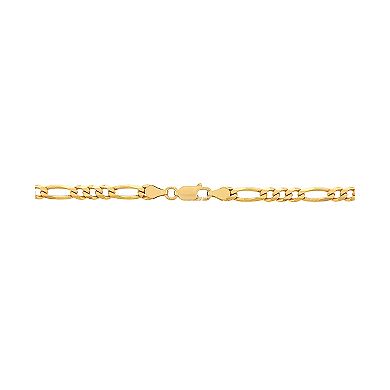 Everlasting Silver Gold Over Silver Solid Beveled Figaro Chain Necklace