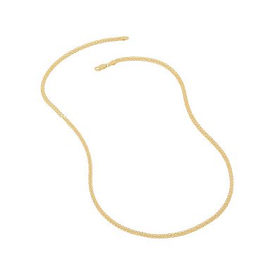 Everlasting Silver Gold Over Silver Solid Round Wheat Chain Necklace