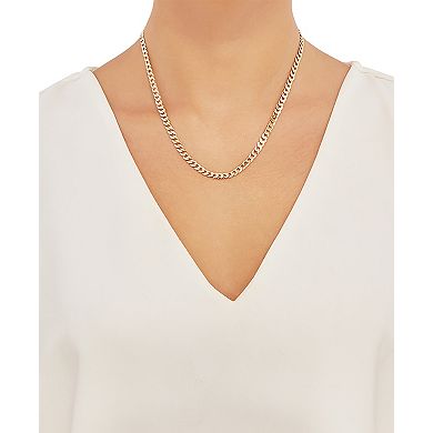 Everlasting Silver Gold Over Silver Solid Flat Curb Chain Necklace