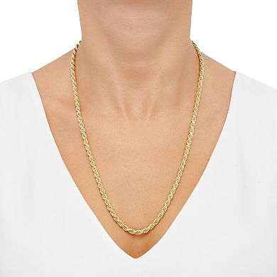 Everlasting Silver Gold Over Silver Solid Rope Chain Necklace