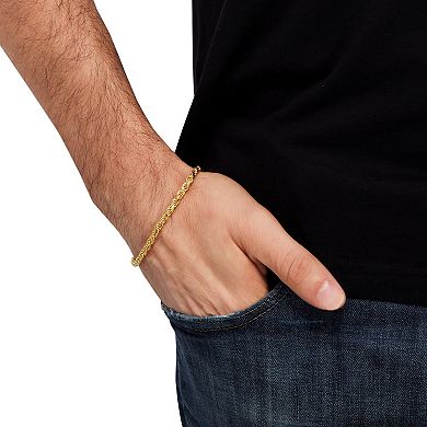 Everlasting Silver Gold Over Silver Solid Rope Chain Bracelet