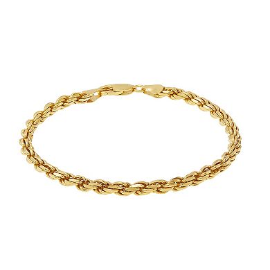 Everlasting Silver Gold Over Silver Solid Rope Chain Bracelet
