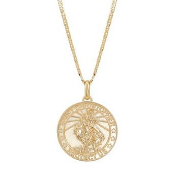 Everlasting Silver Gold Over Silver Christopher Medal Pendant Necklace