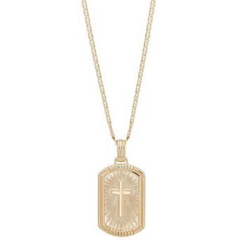 Everlasting Silver Gold Over Silver Cross Dog Tag Pendant Necklace