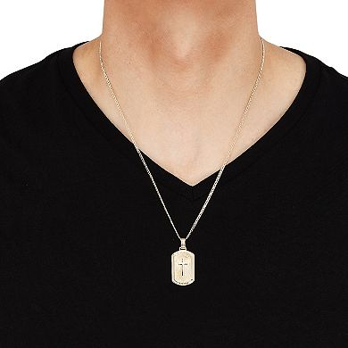 Everlasting Silver Gold Over Silver Cross Dog Tag Pendant Necklace