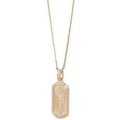 Everlasting Silver Gold Over Silver Cross Dog Tag Pendant Necklace