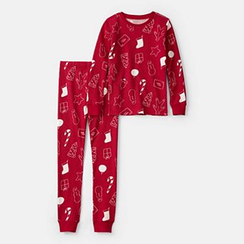 Kids 4-14 Carter's Red Holiday Print 2 pc Pajama Top & Pajama Bottoms Set