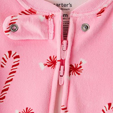Baby Girls Carter's Velour Long-Sleeve Snug Fit One-Piece Pajamas