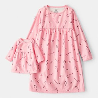 Toddler Girl Carter's Candy Cane Print Nightgown & Matching Doll Outfit Set