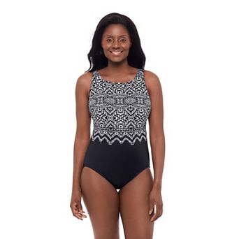 Women's Great Lengths Safari Night Scoopback Highneck One-Piece Swimsuit