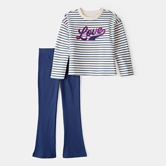 Girls 4-8 Carter's 2 pc "Love" Striped Top & Flared Pant Set