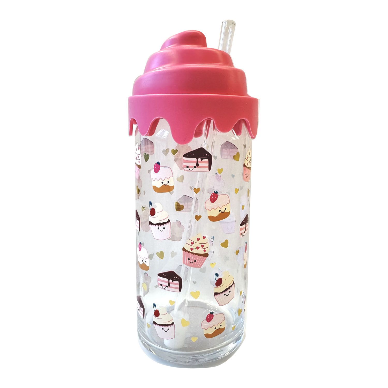 Sheffield Home Sweets Glass Tumbler with Cupcake Top Lid - Pink