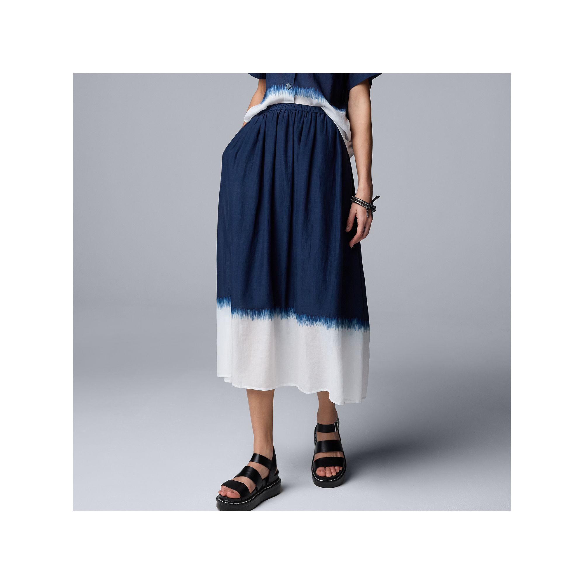 Womens Simply Vera Vera Wang Pull On Midi Skirt, Size: XS, Blue Dip Dye