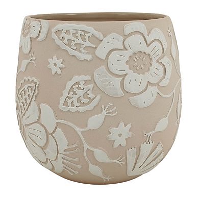 Everyday Decor Neutral Embossed Floral Planter