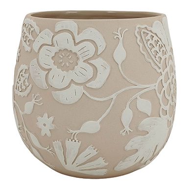 Everyday Decor Neutral Embossed Floral Planter