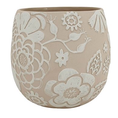 Everyday Decor Neutral Embossed Floral Planter