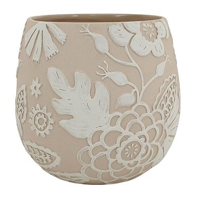 Everyday Decor Neutral Embossed Floral Planter