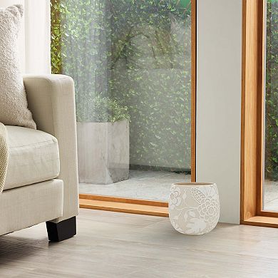 Everyday Decor Neutral Embossed Floral Planter
