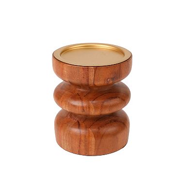 Rounded Wood Pillar Candle Holder