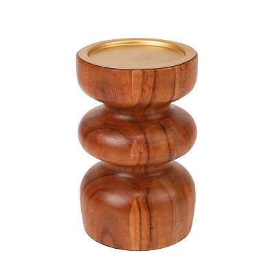 Rounded Wood Pillar Candle Holder