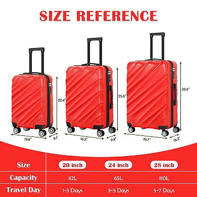 Hikolayae Twill Stripe 3-Piece Hardside Spinner Luggage Set