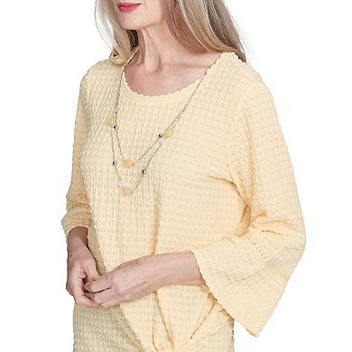 Petite Alfred Dunner Tie Front Textured Tee with Necklace