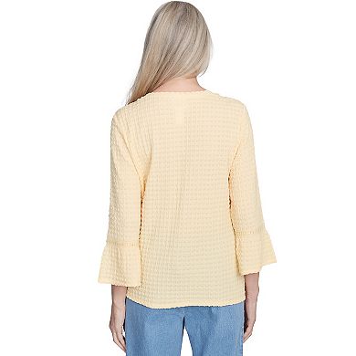 Petite Alfred Dunner Tie Front Textured Tee with Necklace