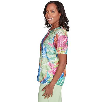 Petite Alfred Dunner Textured Tropical Beaded Neck Top