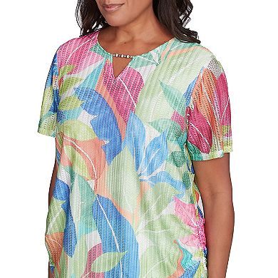 Petite Alfred Dunner Textured Tropical Beaded Neck Top