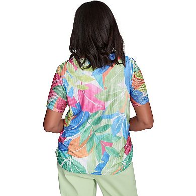 Petite Alfred Dunner Textured Tropical Beaded Neck Top
