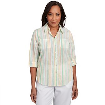 Petite Alfred Dunner Sunny Stripes Button Down Top