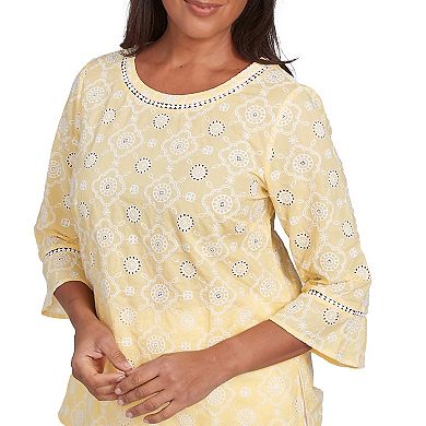 Petite Alfred Dunner Embroidered Floral Eyelet Bell Sleeve Top