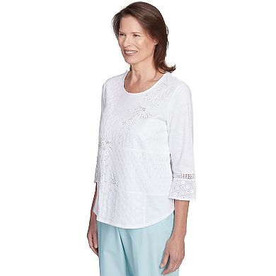 Petite Alfred Dunner Lace Patchwork Embellished Sleeve Top