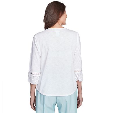 Petite Alfred Dunner Lace Patchwork Embellished Sleeve Top