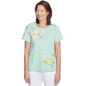 Petite Alfred Dunner Lemon Printed Striped Tee