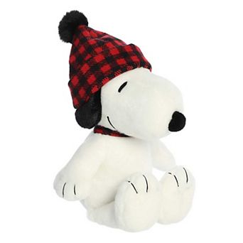 Aurora Medium White Peanuts 11" Winter Plaid Snoopy Festive Stuffed Animal