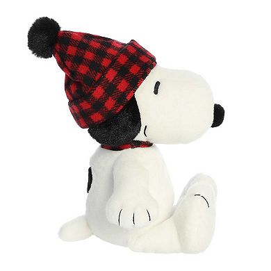 Aurora Medium White Peanuts 11" Winter Plaid Snoopy Festive Stuffed Animal